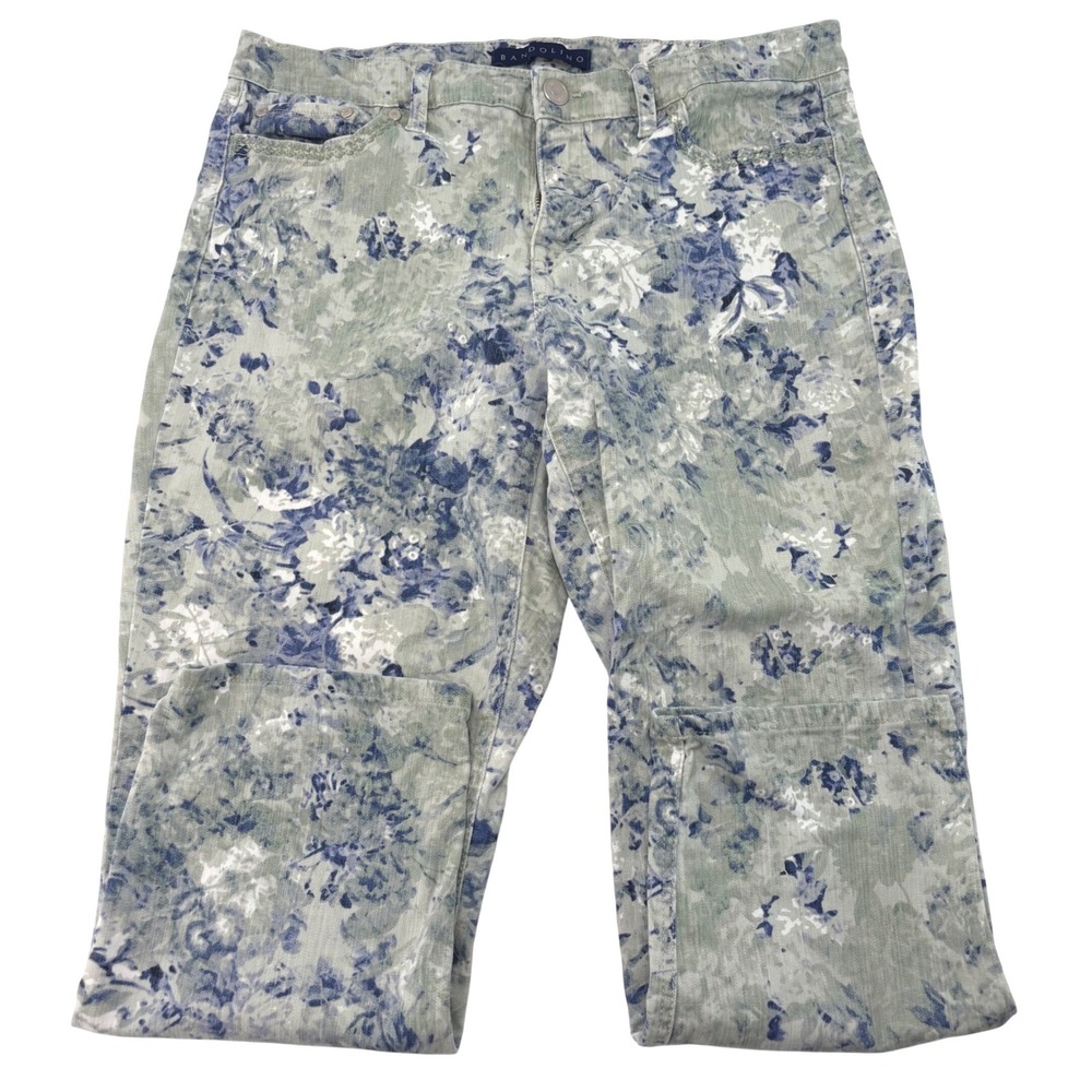 Bandolino Mandie Women 8 Floral Straight Leg Jeans Blue Green Stretch Denim